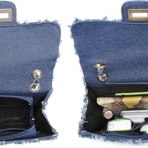 MKP Women Small Shoulder Bags Quilted Crossbody Distressed Jean Denim Purse Even - Picture 3 of 6